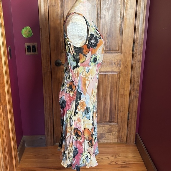 Chico's watercolor Silk Wearable Art Fit & Flare Silk Y2K Slip Midi Dress M/L - Picture 6 of 13